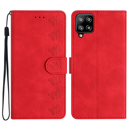 For Samsung Galaxy M32 (Global Version) 4G Butterfly Imprinted Phone Case Leather Wallet Flip Stand Cover