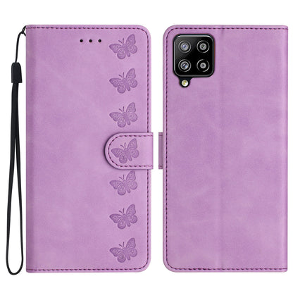 For Samsung Galaxy M32 (Global Version) 4G Butterfly Imprinted Phone Case Leather Wallet Flip Stand Cover