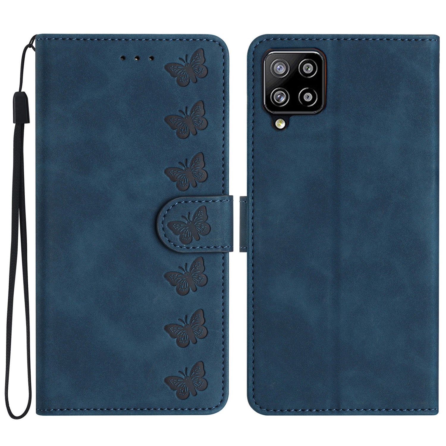 For Samsung Galaxy M32 (Global Version) 4G Butterfly Imprinted Phone Case Leather Wallet Flip Stand Cover