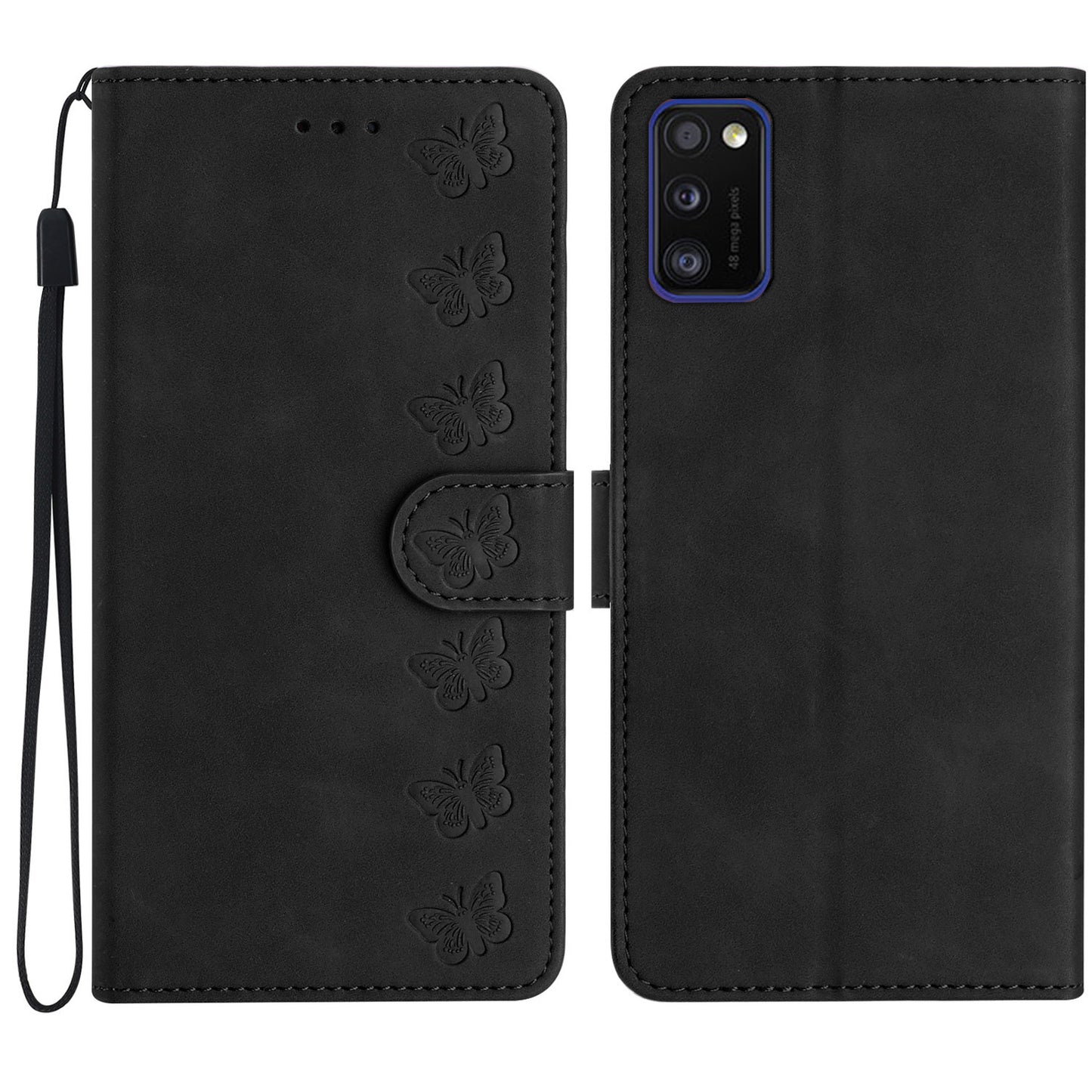 Leather Case for Samsung Galaxy A41 (Global Version) Butterfly Imprinted Phone Cover with Stand Wallet