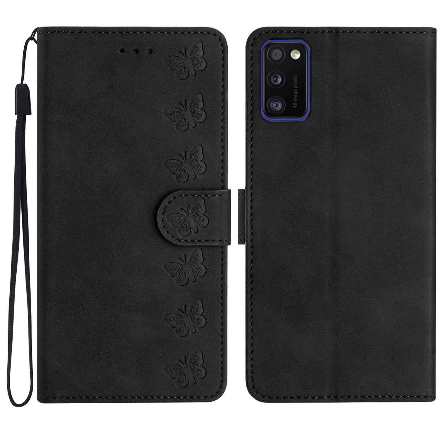 Leather Case for Samsung Galaxy A41 (Global Version) Butterfly Imprinted Phone Cover with Stand Wallet
