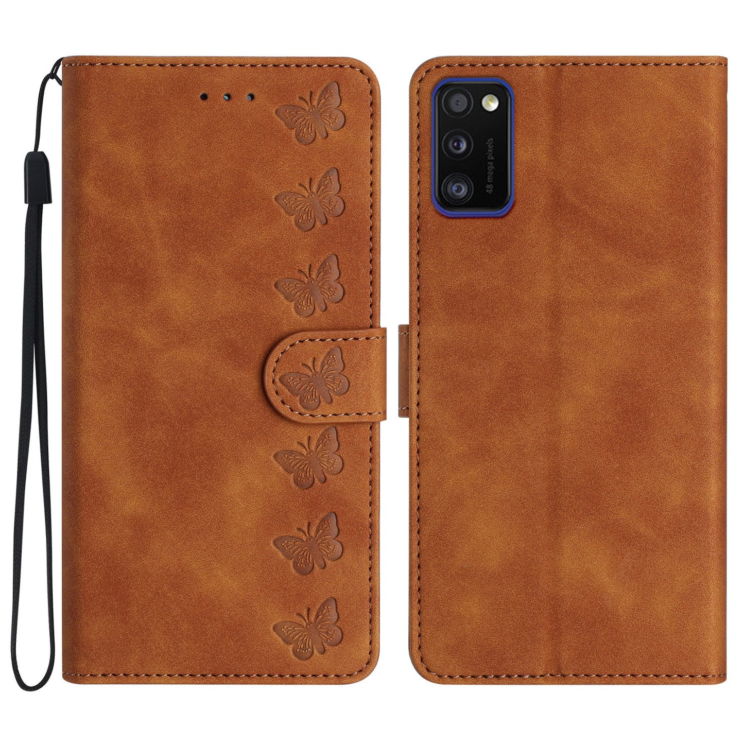 Leather Case for Samsung Galaxy A41 (Global Version) Butterfly Imprinted Phone Cover with Stand Wallet