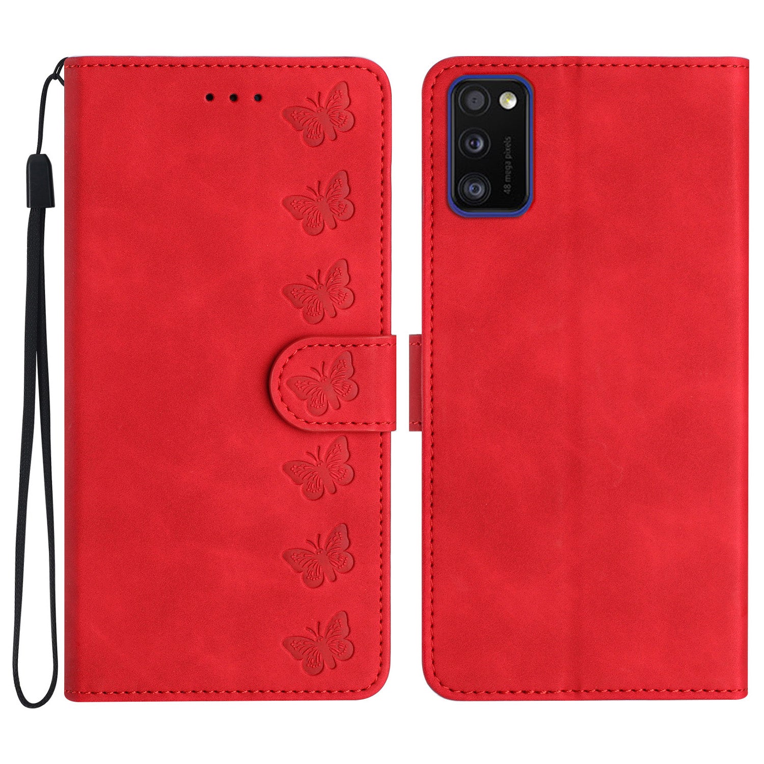 Leather Case for Samsung Galaxy A41 (Global Version) Butterfly Imprinted Phone Cover with Stand Wallet