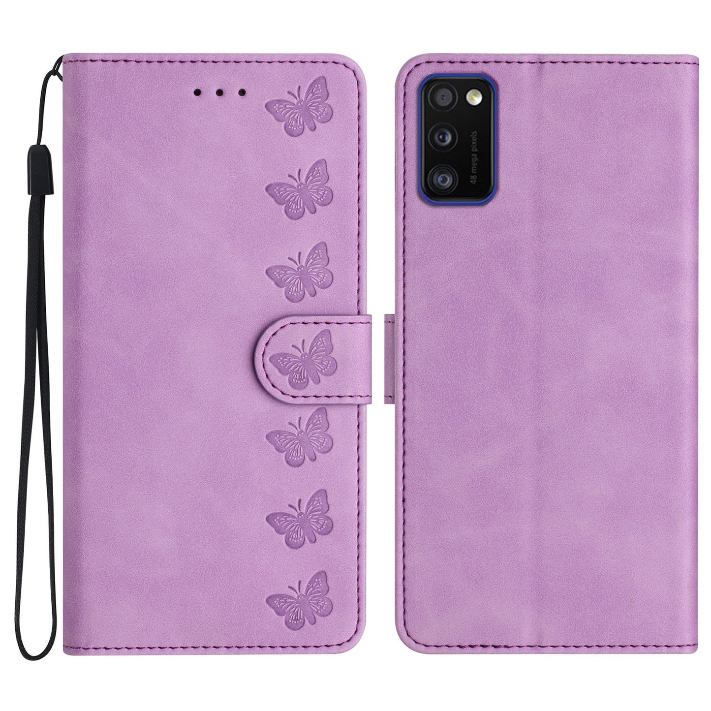 Leather Case for Samsung Galaxy A41 (Global Version) Butterfly Imprinted Phone Cover with Stand Wallet