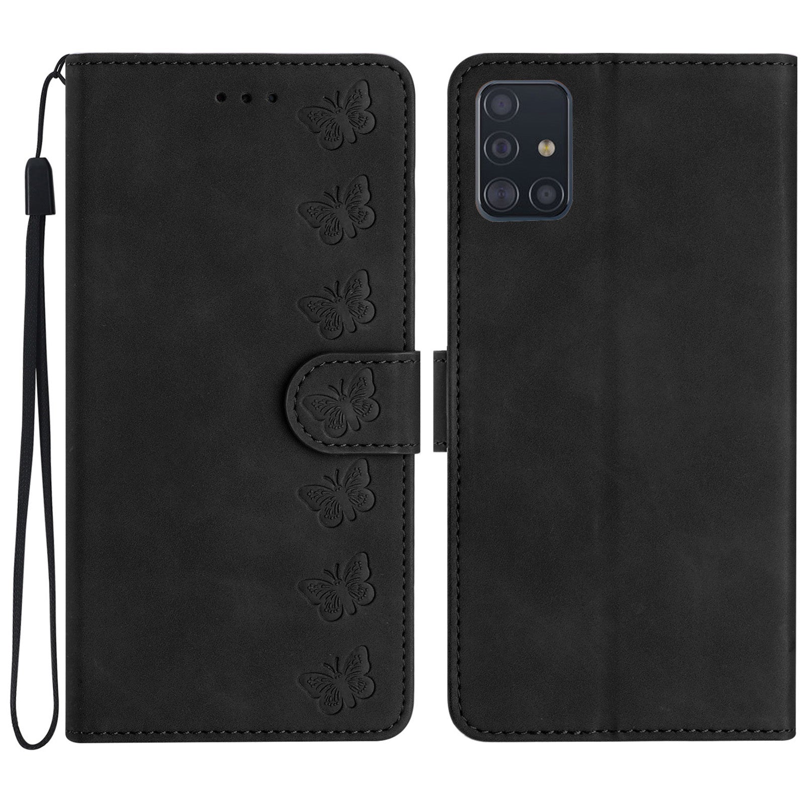 Leather Phone Case for Samsung Galaxy A71 4G SM-A715 Butterfly Imprinted Stand Wallet Cover