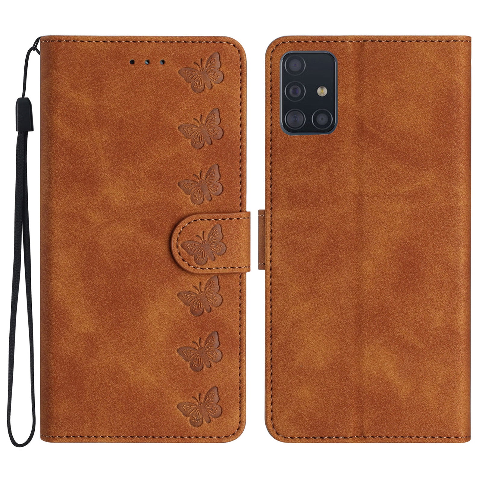 Leather Phone Case for Samsung Galaxy A71 4G SM-A715 Butterfly Imprinted Stand Wallet Cover