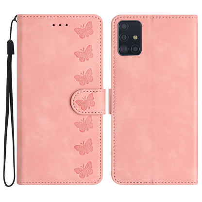 Leather Phone Case for Samsung Galaxy A71 4G SM-A715 Butterfly Imprinted Stand Wallet Cover