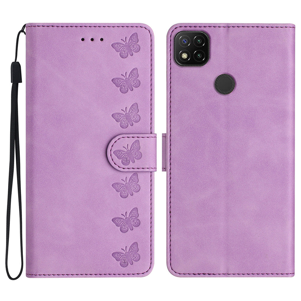 For Xiaomi Redmi 10A Imprinted Butterfly Phone Case Leather Wallet Flip Stand Phone Cover