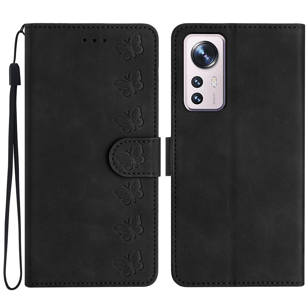 Phone Cover for Xiaomi 12 Lite 5G Imprinted Butterfly Phone Case Leather Wallet Flip Stand Phone Shell