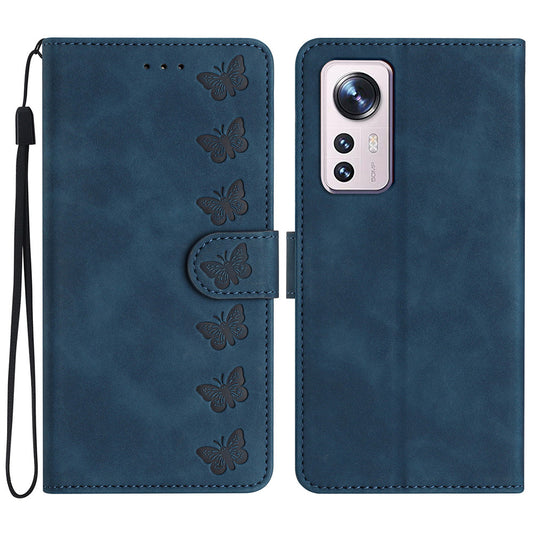 Phone Cover for Xiaomi 12 Lite 5G Imprinted Butterfly Phone Case Leather Wallet Flip Stand Phone Shell
