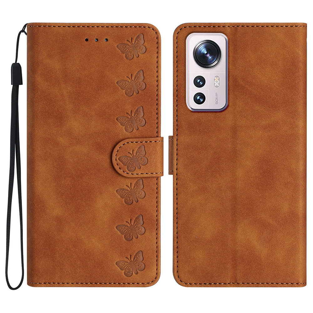 Phone Cover for Xiaomi 12 Lite 5G Imprinted Butterfly Phone Case Leather Wallet Flip Stand Phone Shell