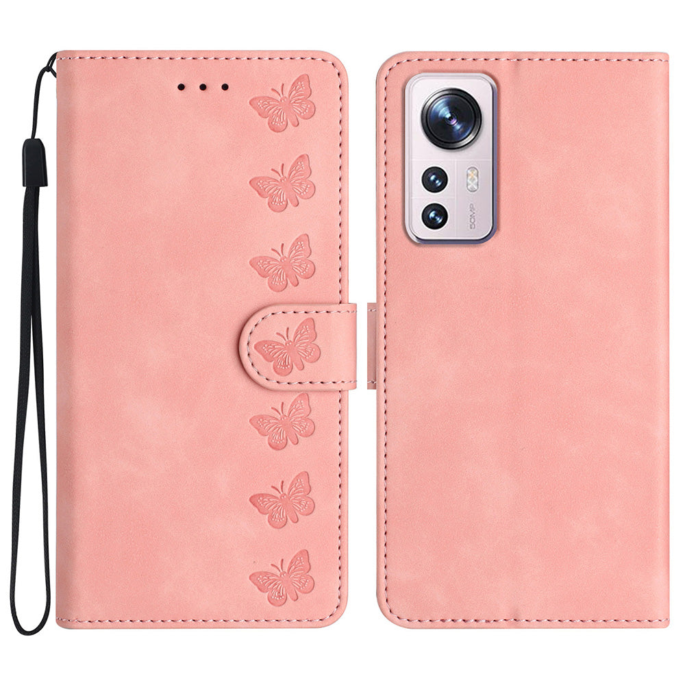 Phone Cover for Xiaomi 12 Lite 5G Imprinted Butterfly Phone Case Leather Wallet Flip Stand Phone Shell