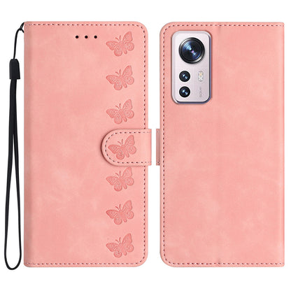 Phone Cover for Xiaomi 12 Lite 5G Imprinted Butterfly Phone Case Leather Wallet Flip Stand Phone Shell
