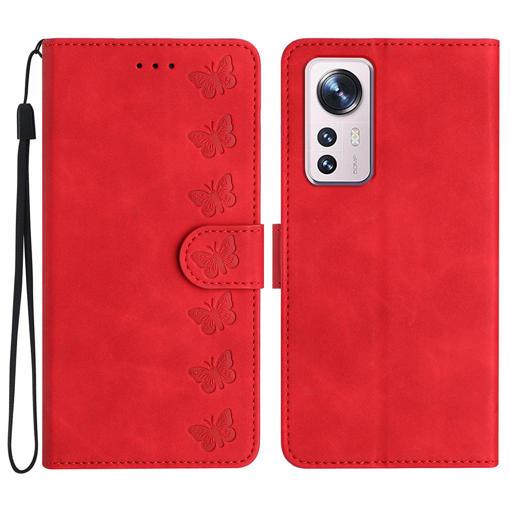 Phone Cover for Xiaomi 12 Lite 5G Imprinted Butterfly Phone Case Leather Wallet Flip Stand Phone Shell