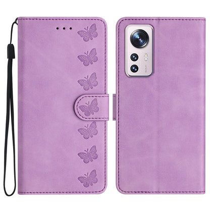 Phone Cover for Xiaomi 12 Lite 5G Imprinted Butterfly Phone Case Leather Wallet Flip Stand Phone Shell