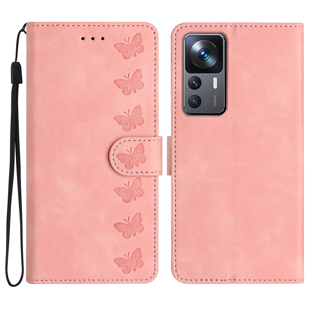 For Xiaomi 12T Pro 5G / 12T 5G / Redmi K50 Ultra Phone Cover PU Leather Imprinted Butterfly Wallet Stand Phone Case