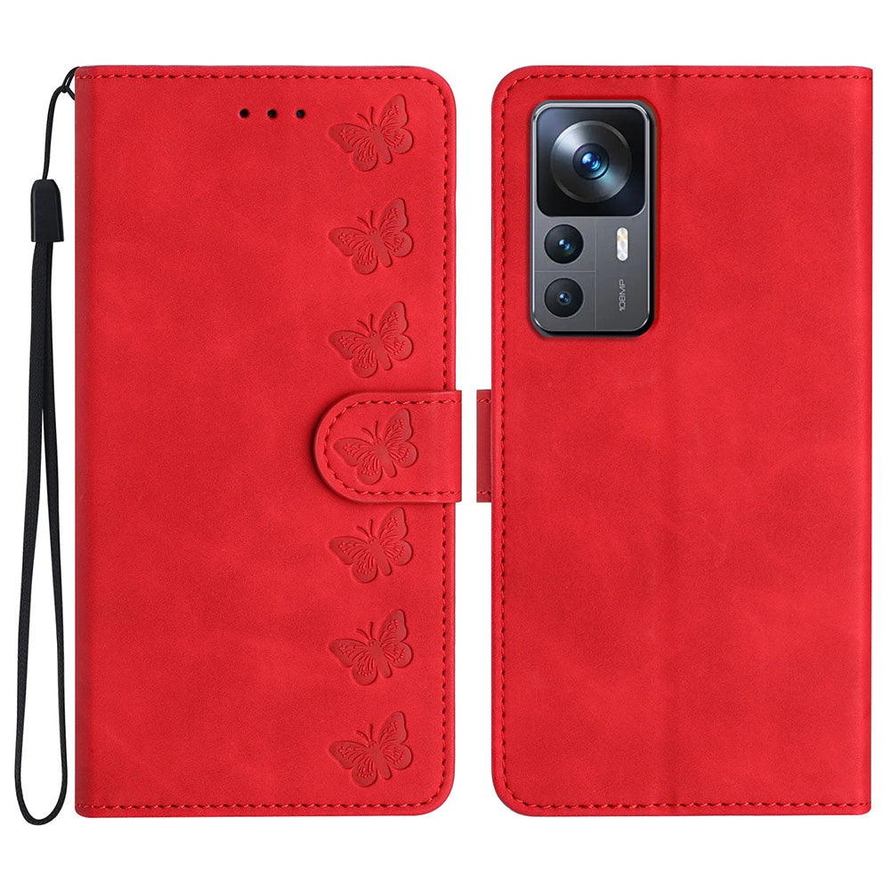 For Xiaomi 12T Pro 5G / 12T 5G / Redmi K50 Ultra Phone Cover PU Leather Imprinted Butterfly Wallet Stand Phone Case