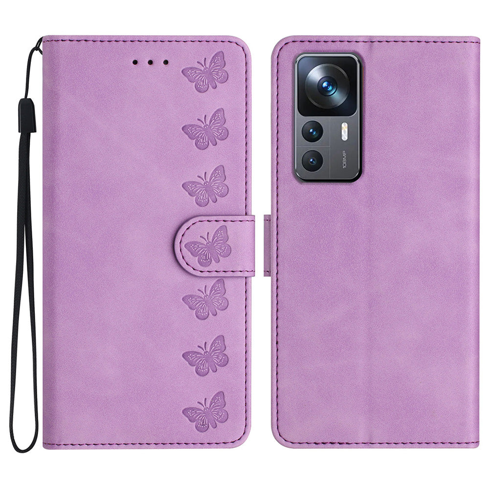 For Xiaomi 12T Pro 5G / 12T 5G / Redmi K50 Ultra Phone Cover PU Leather Imprinted Butterfly Wallet Stand Phone Case