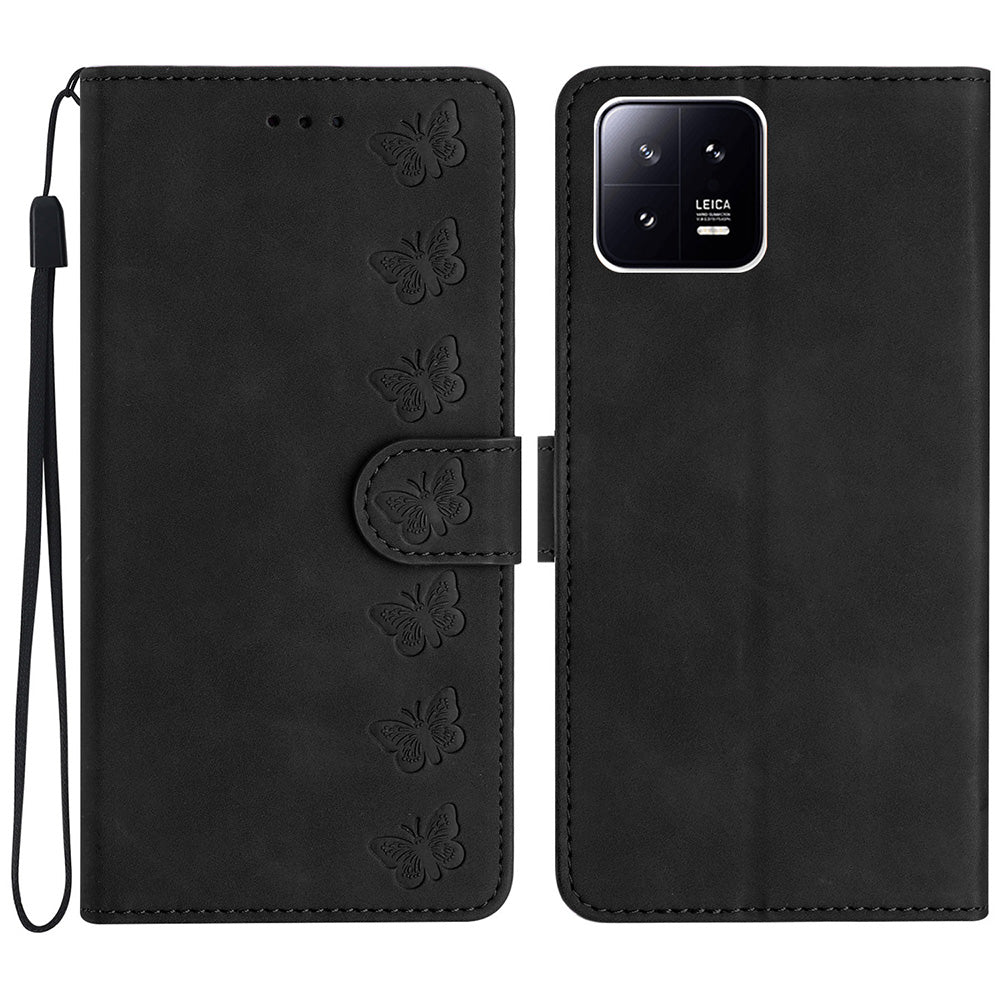 For Xiaomi 13 Anti-Dust Phone Case Leather Wallet Slim-Fit Imprinted Butterfly Stand Phone Cover
