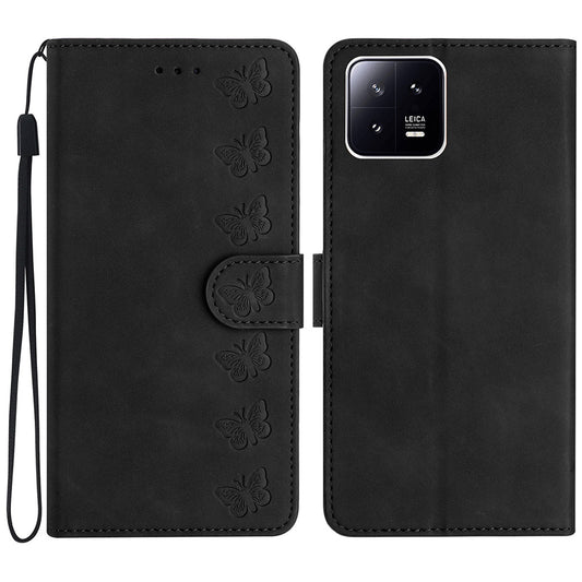 For Xiaomi 13 Anti-Dust Phone Case Leather Wallet Slim-Fit Imprinted Butterfly Stand Phone Cover