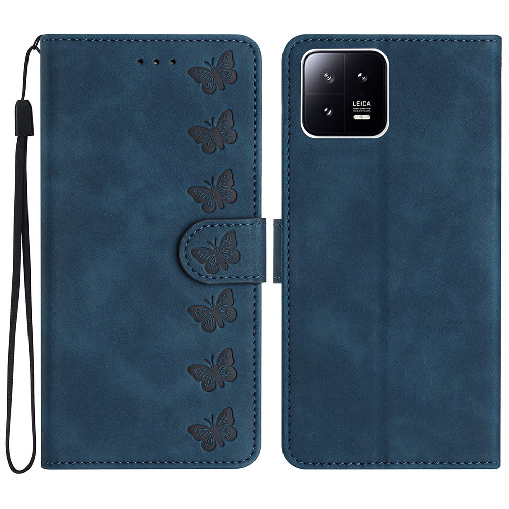 For Xiaomi 13 Anti-Dust Phone Case Leather Wallet Slim-Fit Imprinted Butterfly Stand Phone Cover