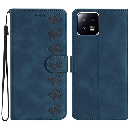 For Xiaomi 13 Anti-Dust Phone Case Leather Wallet Slim-Fit Imprinted Butterfly Stand Phone Cover