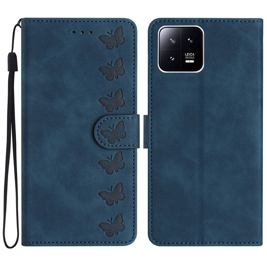 For Xiaomi 13 Anti-Dust Phone Case Leather Wallet Slim-Fit Imprinted Butterfly Stand Phone Cover