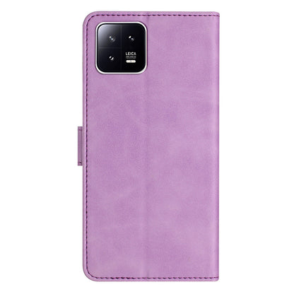 For Xiaomi 13 Anti-Dust Phone Case Leather Wallet Slim-Fit Imprinted Butterfly Stand Phone Cover