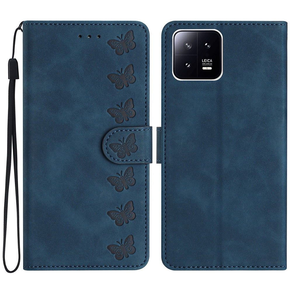 For Xiaomi 13 Pro 5G Cell Phone Case Leather Wallet Imprinted Butterfly Stand Phone Cover