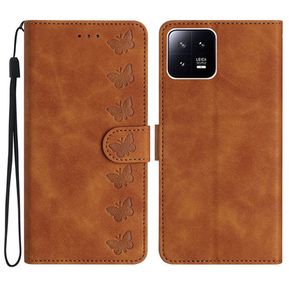 For Xiaomi 13 Pro 5G Cell Phone Case Leather Wallet Imprinted Butterfly Stand Phone Cover