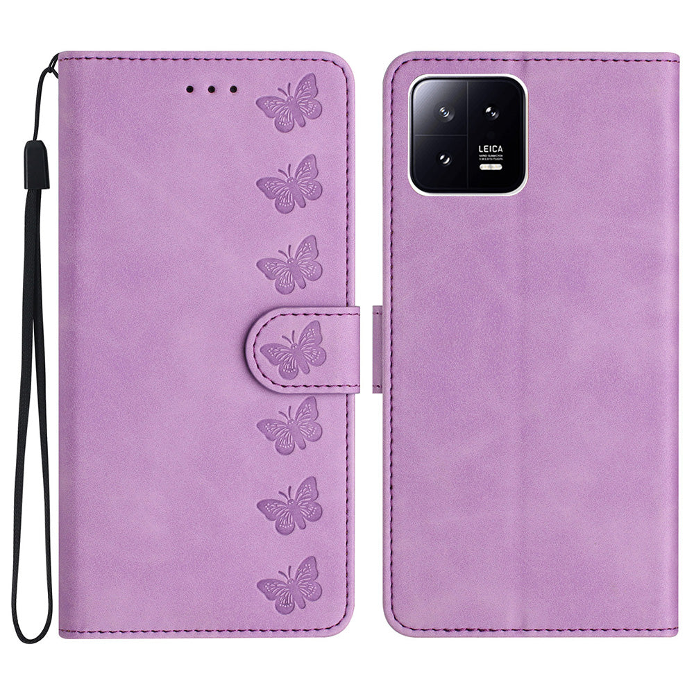 For Xiaomi 13 Pro 5G Cell Phone Case Leather Wallet Imprinted Butterfly Stand Phone Cover