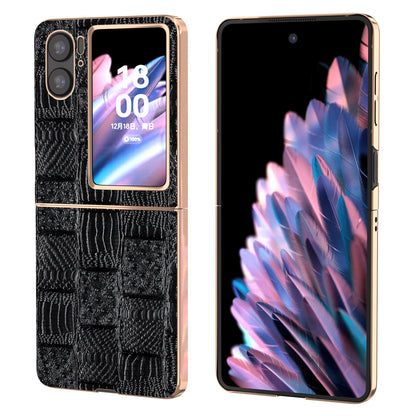 For Oppo Find N2 Flip 5G Genuine Cow Leather+PC Phone Case Nano Electroplating Mahjong Texture Back Cover