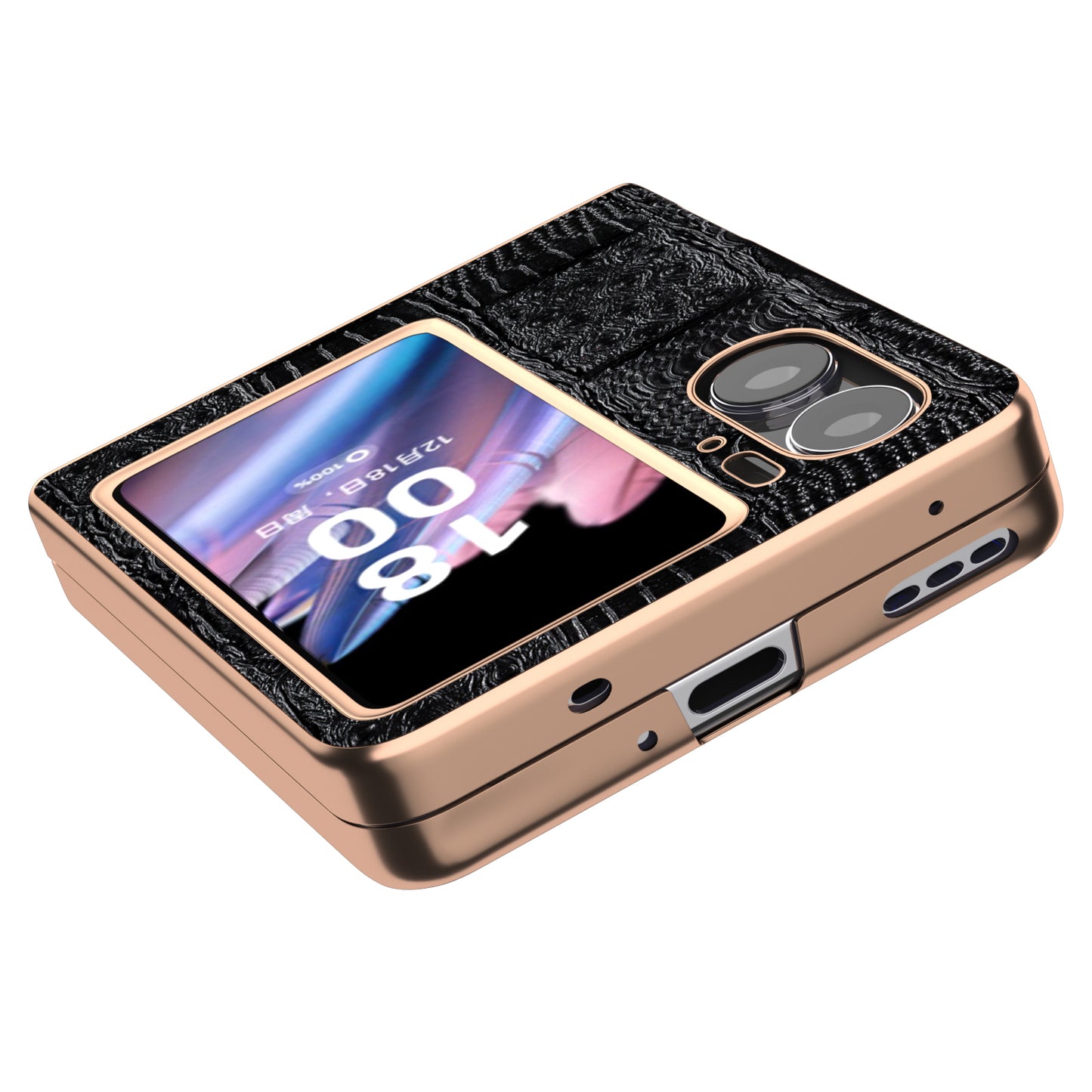 For Oppo Find N2 Flip 5G Genuine Cow Leather+PC Phone Case Nano Electroplating Mahjong Texture Back Cover