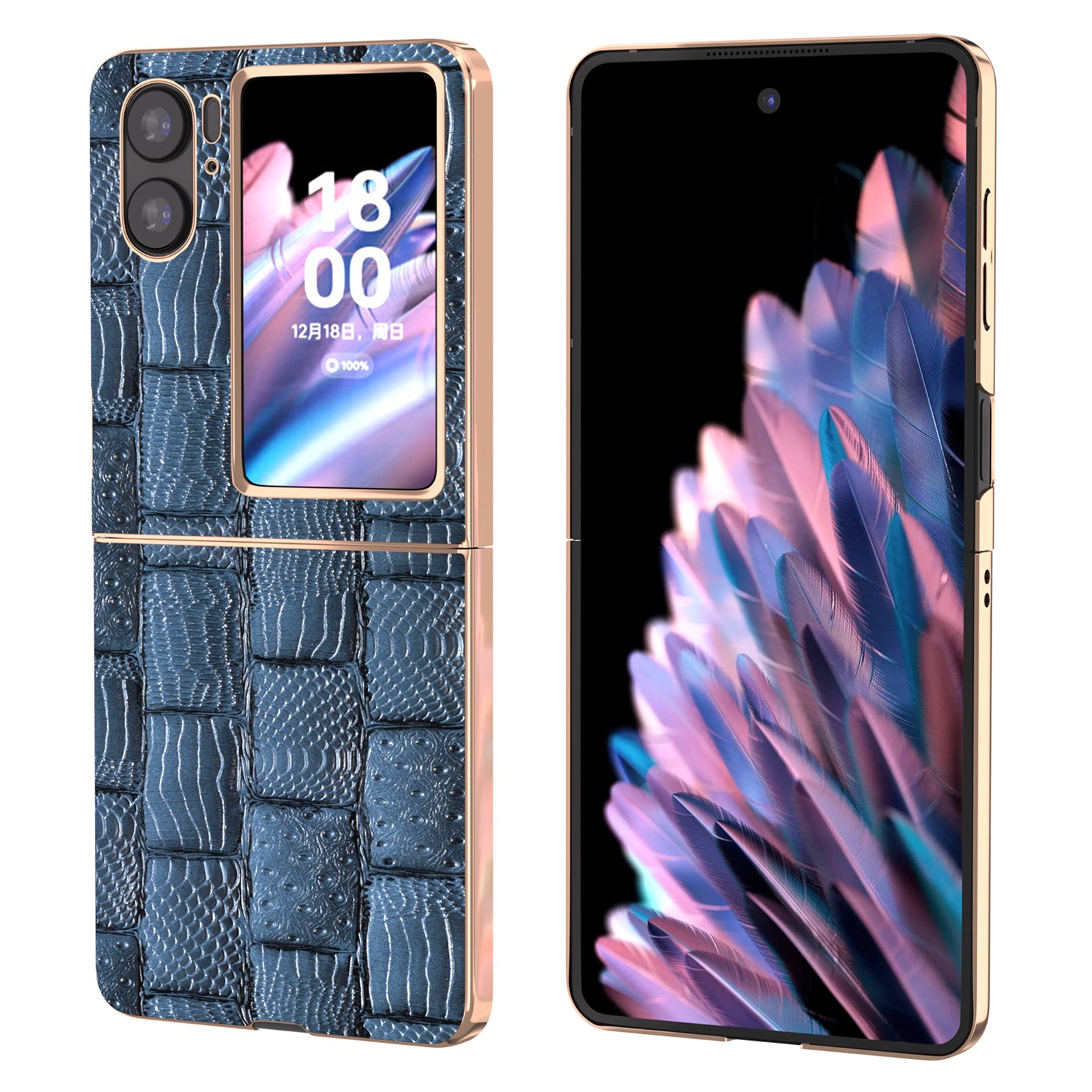 For Oppo Find N2 Flip 5G Genuine Cow Leather+PC Phone Case Nano Electroplating Mahjong Texture Back Cover