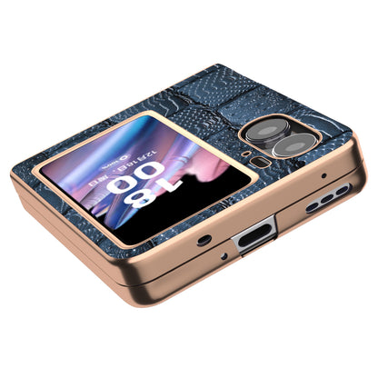 For Oppo Find N2 Flip 5G Genuine Cow Leather+PC Phone Case Nano Electroplating Mahjong Texture Back Cover