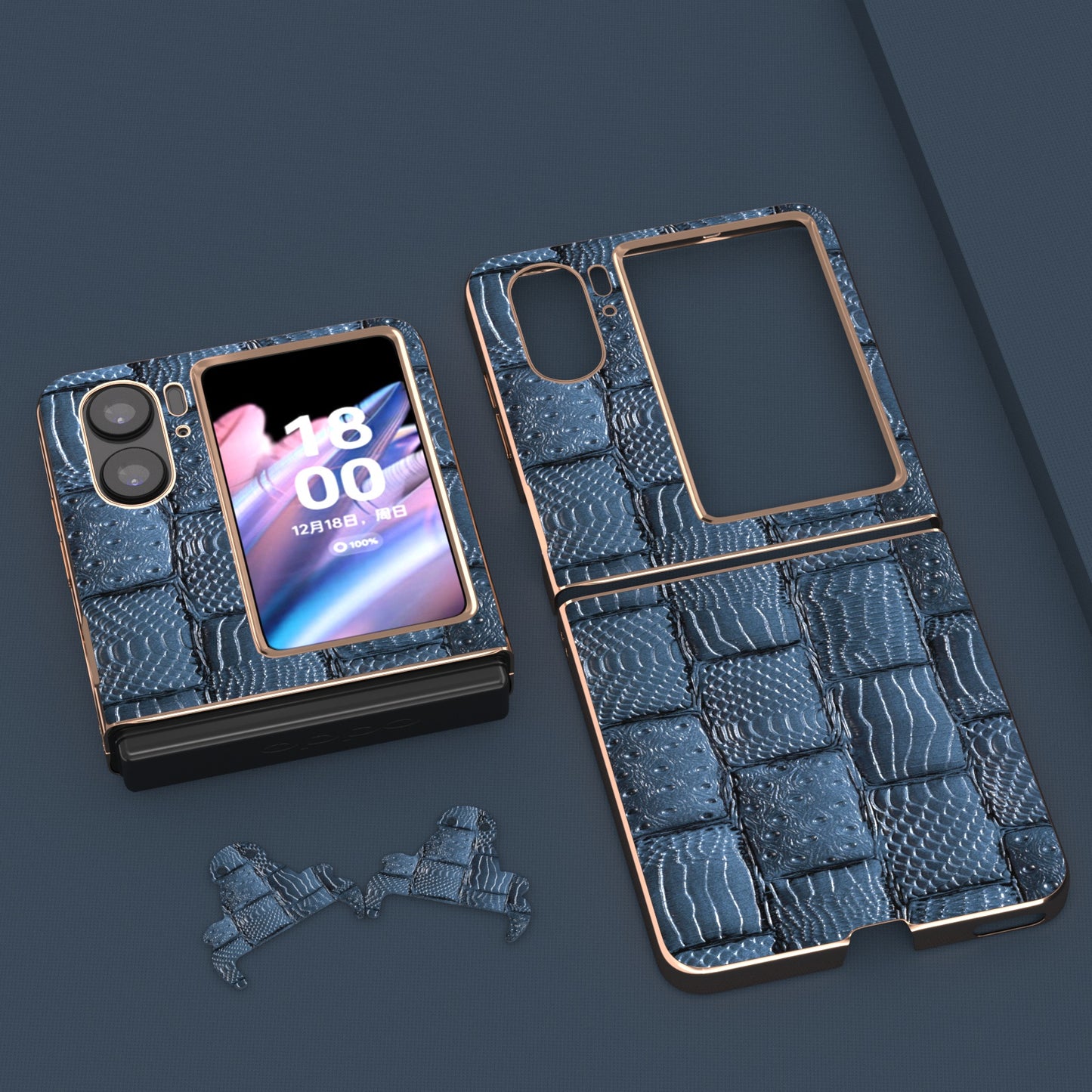 For Oppo Find N2 Flip 5G Genuine Cow Leather+PC Phone Case Nano Electroplating Mahjong Texture Back Cover