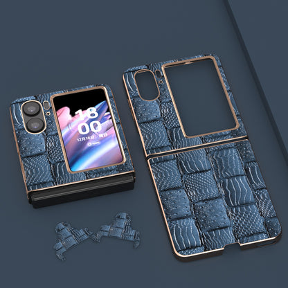 For Oppo Find N2 Flip 5G Genuine Cow Leather+PC Phone Case Nano Electroplating Mahjong Texture Back Cover