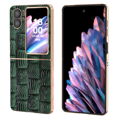 For Oppo Find N2 Flip 5G Genuine Cow Leather+PC Phone Case Nano Electroplating Mahjong Texture Back Cover