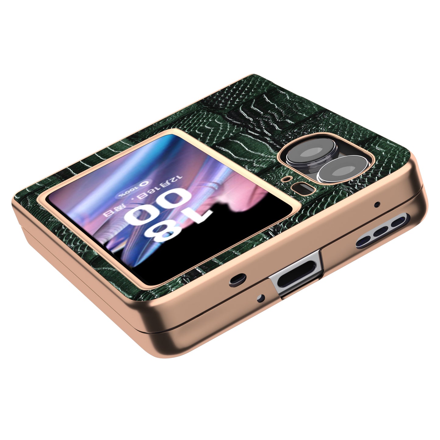 For Oppo Find N2 Flip 5G Genuine Cow Leather+PC Phone Case Nano Electroplating Mahjong Texture Back Cover