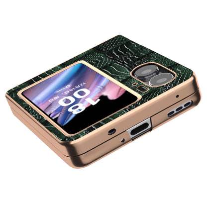 For Oppo Find N2 Flip 5G Genuine Cow Leather+PC Phone Case Nano Electroplating Mahjong Texture Back Cover