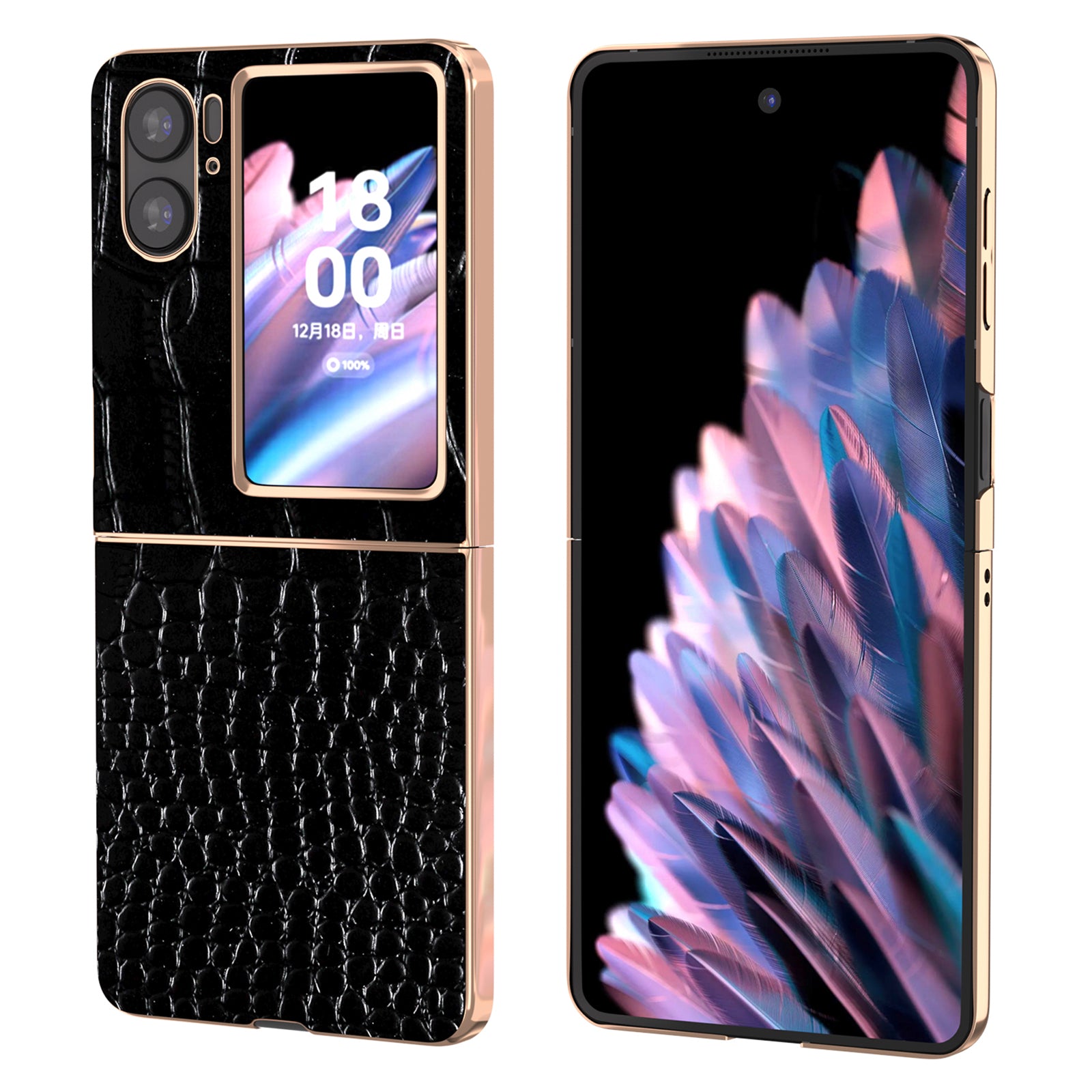 For Oppo Find N2 Flip 5G Genuine Cow Leather+PC Shockproof Cover Crocodile Texture Nano Electroplating Phone Case