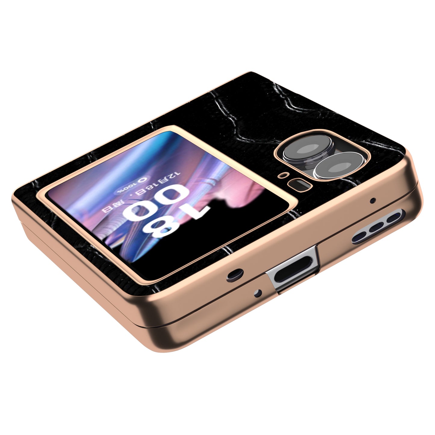 For Oppo Find N2 Flip 5G Genuine Cow Leather+PC Shockproof Cover Crocodile Texture Nano Electroplating Phone Case