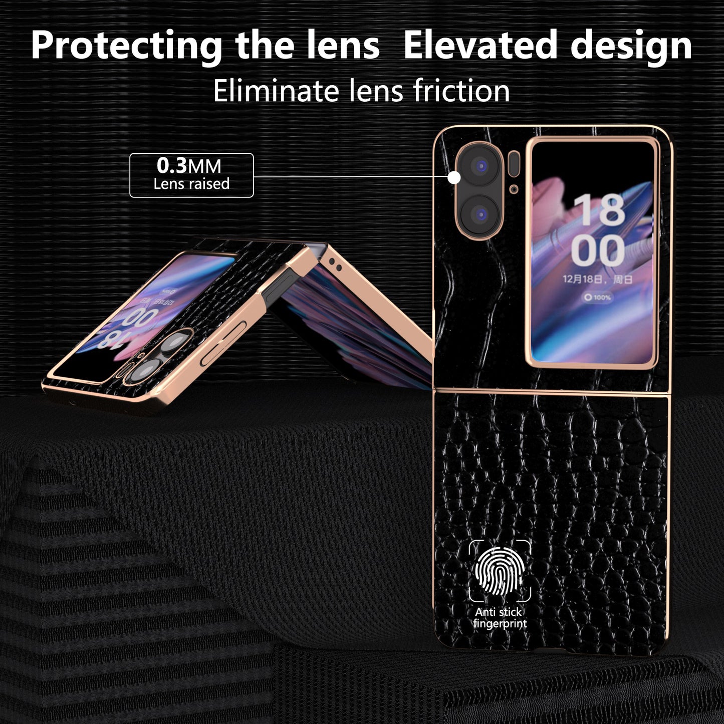 For Oppo Find N2 Flip 5G Genuine Cow Leather+PC Shockproof Cover Crocodile Texture Nano Electroplating Phone Case