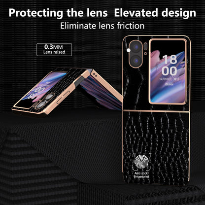 For Oppo Find N2 Flip 5G Genuine Cow Leather+PC Shockproof Cover Crocodile Texture Nano Electroplating Phone Case