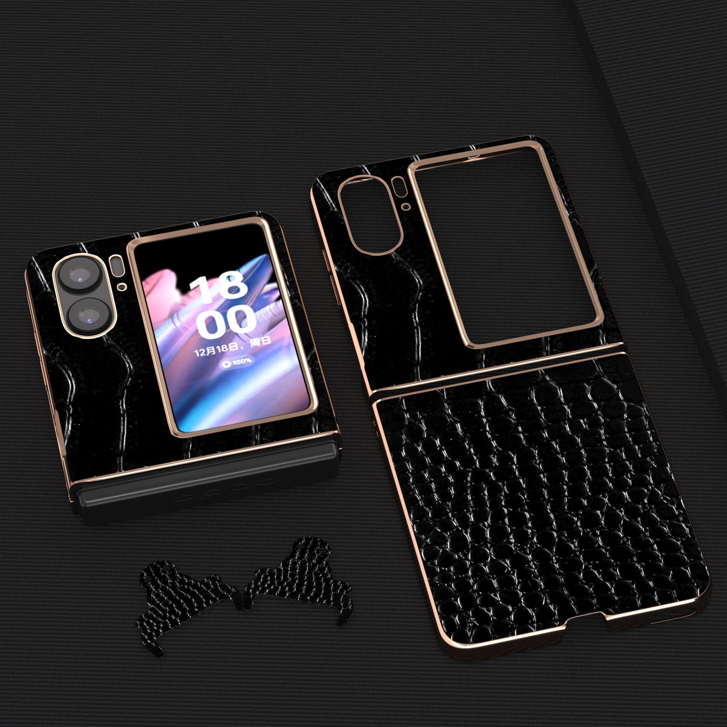 For Oppo Find N2 Flip 5G Genuine Cow Leather+PC Shockproof Cover Crocodile Texture Nano Electroplating Phone Case