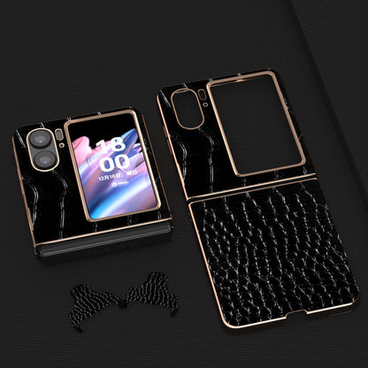 For Oppo Find N2 Flip 5G Genuine Cow Leather+PC Shockproof Cover Crocodile Texture Nano Electroplating Phone Case