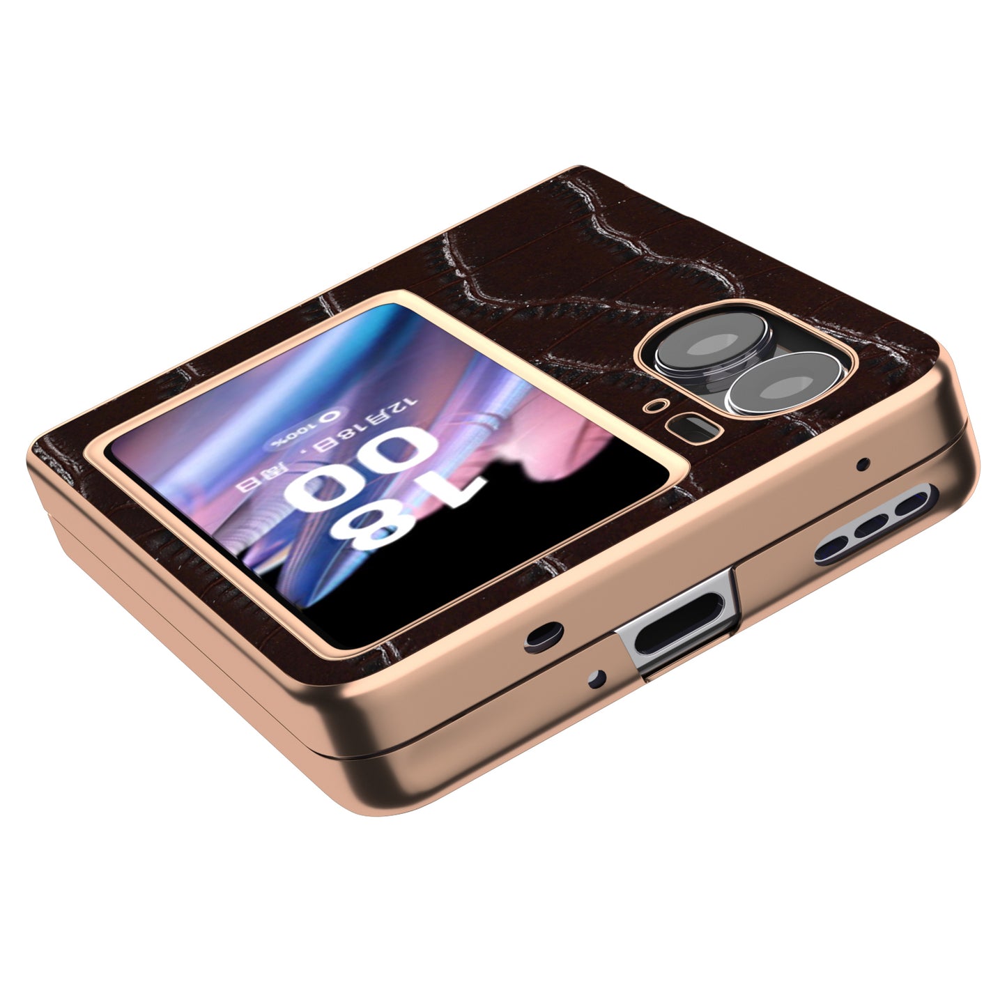 For Oppo Find N2 Flip 5G Genuine Cow Leather+PC Shockproof Cover Crocodile Texture Nano Electroplating Phone Case
