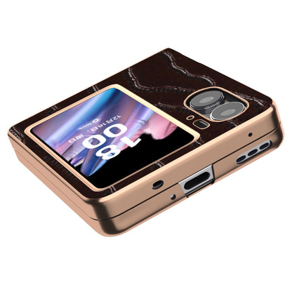 For Oppo Find N2 Flip 5G Genuine Cow Leather+PC Shockproof Cover Crocodile Texture Nano Electroplating Phone Case