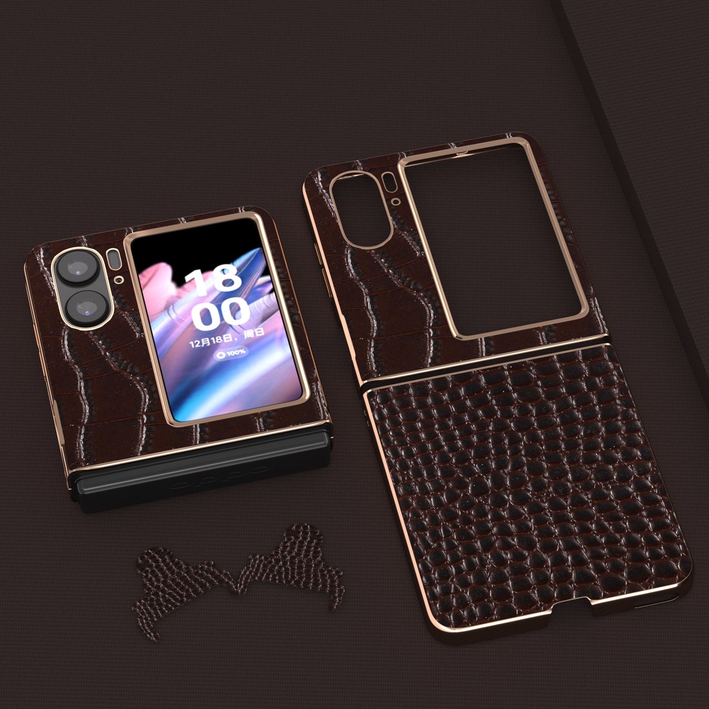 For Oppo Find N2 Flip 5G Genuine Cow Leather+PC Shockproof Cover Crocodile Texture Nano Electroplating Phone Case