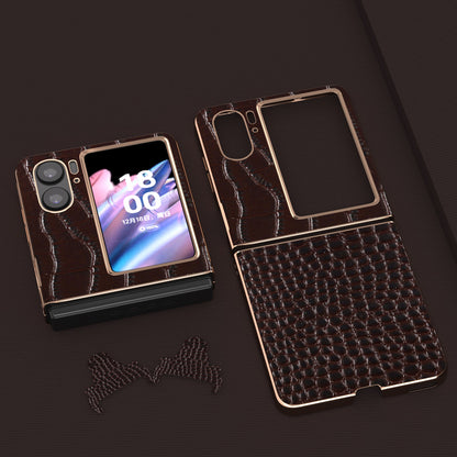 For Oppo Find N2 Flip 5G Genuine Cow Leather+PC Shockproof Cover Crocodile Texture Nano Electroplating Phone Case